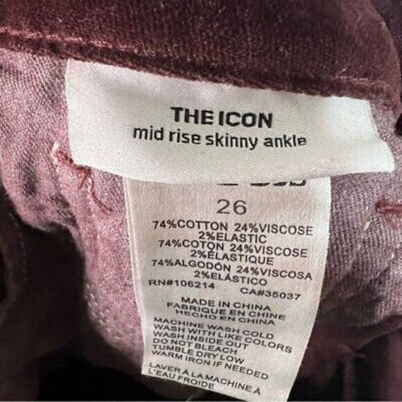Joe's Womens The‎ Icon Mid Rise Skinny Jeans Size 26 Maroon Velour Velvet - Picture 7 of 7